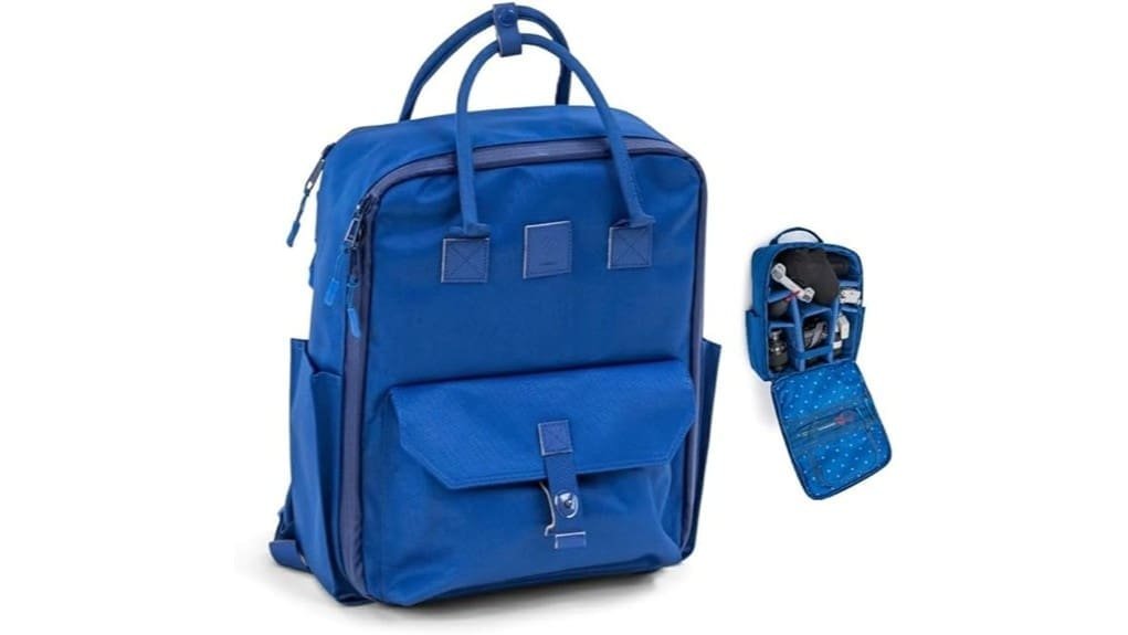 classic blue camera backpack