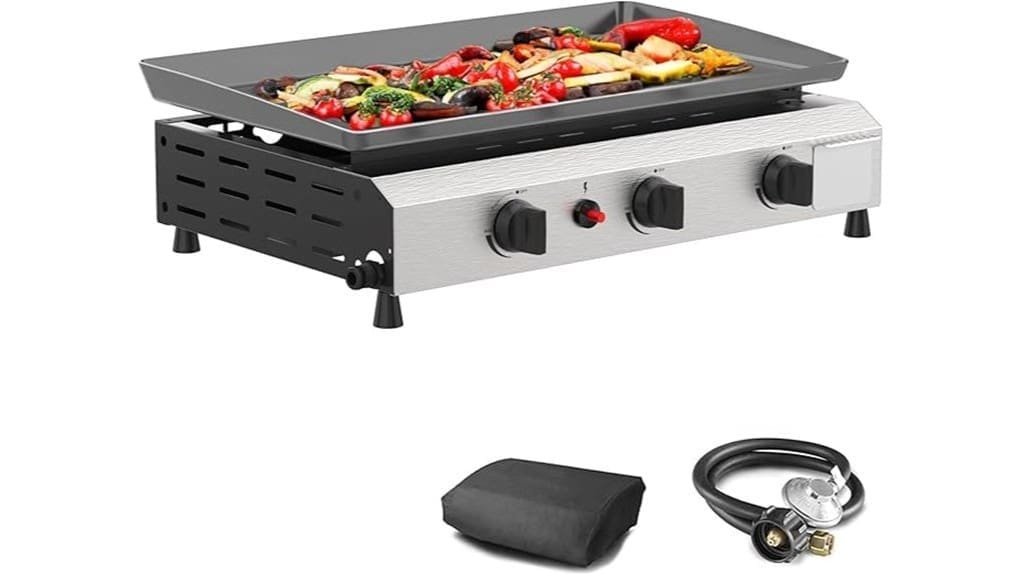compact three burner propane griddle