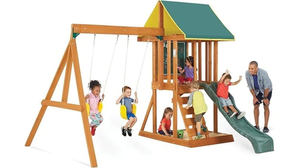 spacious durable wooden swing set