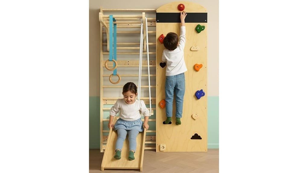 wooden indoor kids climbing set