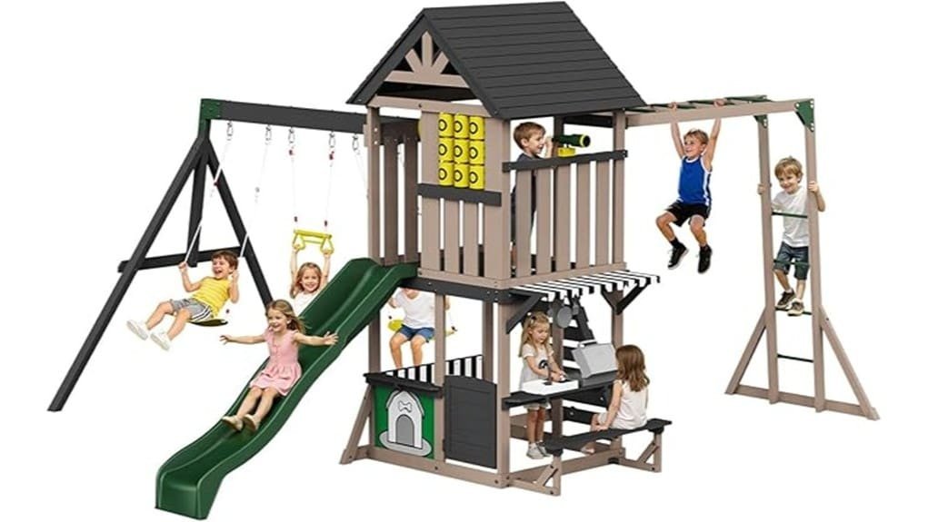 wooden kids backyard swingset